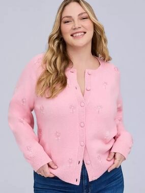 Pink Embroidered Button-Front Sweater Cardigan (NWT)